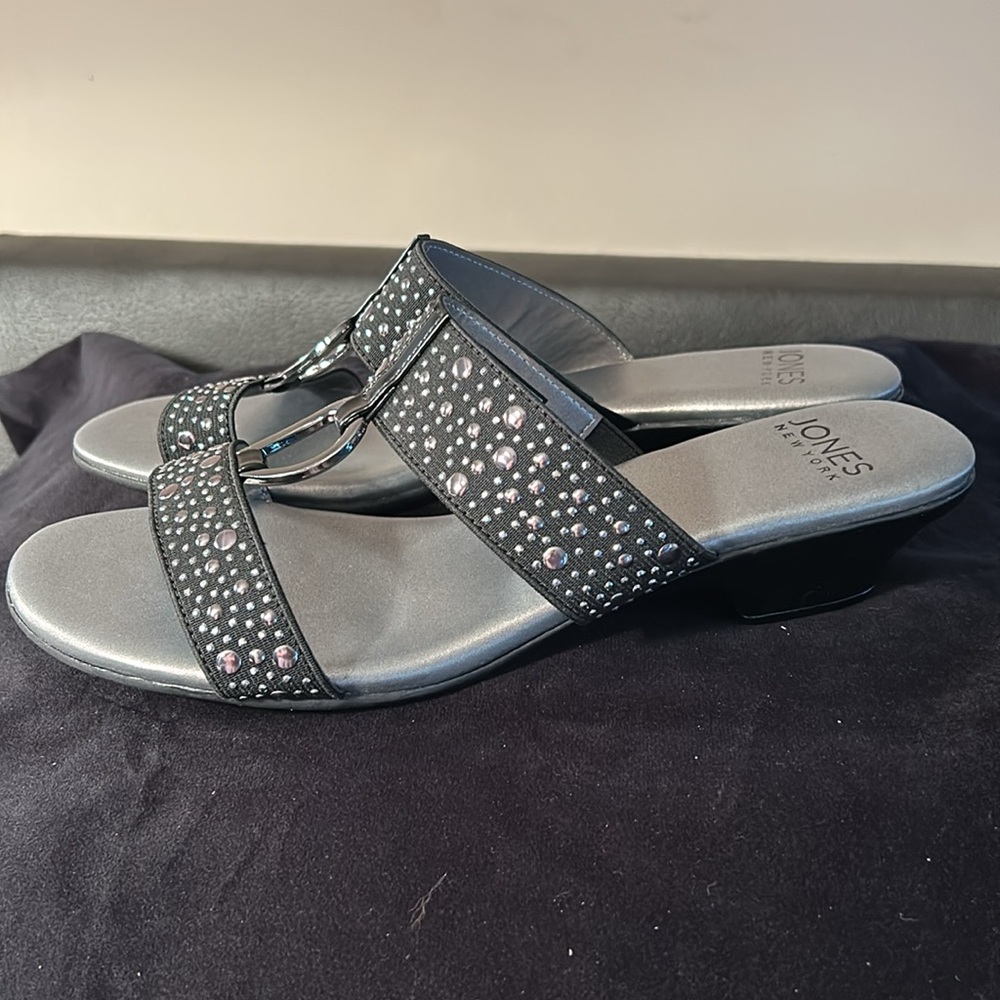 Jones New York Eanna Black Gunmetal Slides Sandals Women’s size 9.5 - Picture 3 of 5